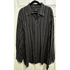 J. Ferrar Striped Button Down Shirt Long Sleeve Black & Gray  Big & Tall 3XLT